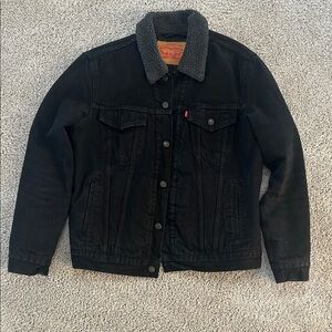 Levi's Black Jacket with Gray Sherpa Collar